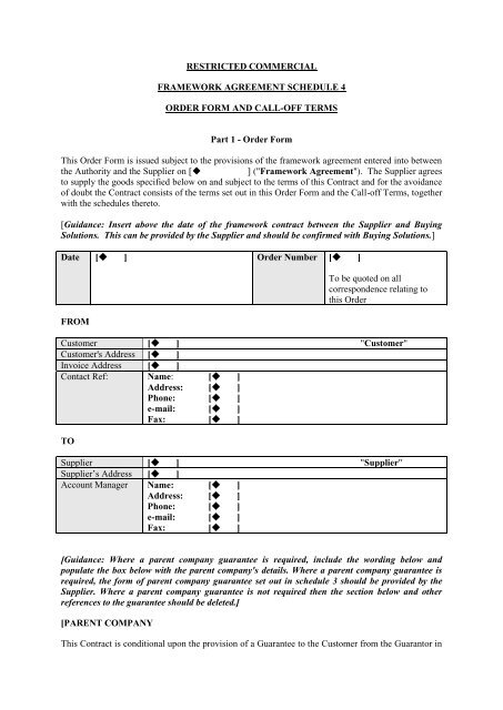 Model Contract Order Form - Government Procurement Service