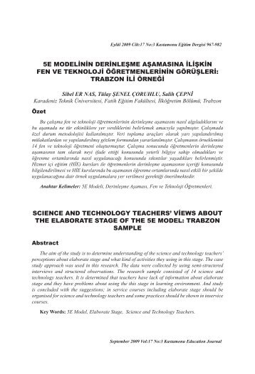 5e modelinin derinleşme aşamasına ilişkin fen ve teknoloji ...