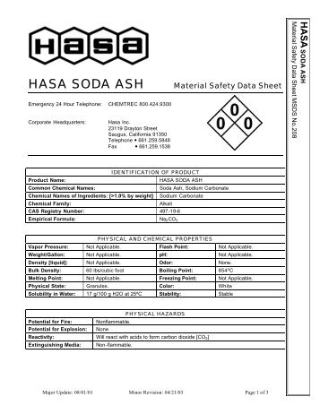 HASA SODA ASH Material Safety Data Sheet - Pool Water Products