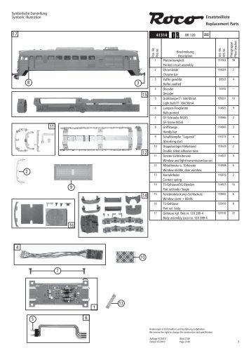 Ersatzteilblatt für Roco Diesellokomotive BR 120 DR aus