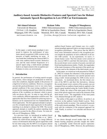 Auditory-based Acoustic Distinctive Features and Spectral ... - CLAIR