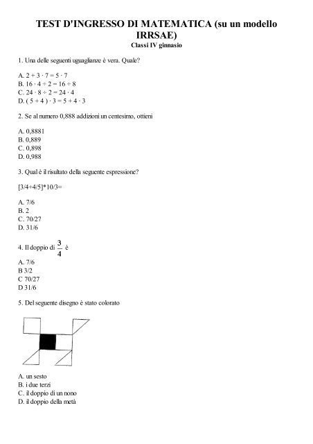 TEST D'INGRESSO DI MATEMATICA (su un modello IRRSAE)