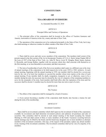 CONSTITUTION OF TIAA BOARD OF OVERSEERS - TIAA-CREF