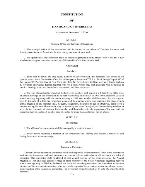 CONSTITUTION OF TIAA BOARD OF OVERSEERS - TIAA-CREF