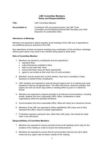 LMC Committee Members Roles and Responsibilities - Londonwide ...