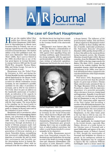The case of Gerhart Hauptmann - The Association of Jewish Refugees