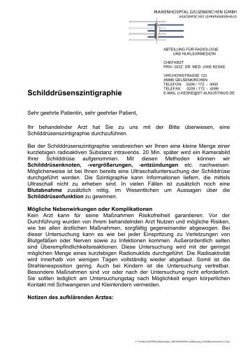 Schilddrüsenszintigraphie - Marienhospital Gelsenkirchen GmbH