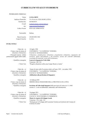 CURRICULUM VITAE ET STUDIORUM - Comune di Cisterna di Latina