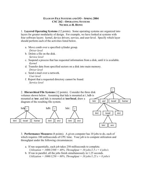 CSC 262 – O 1. Layered Operating Systems (12 points). Some ...