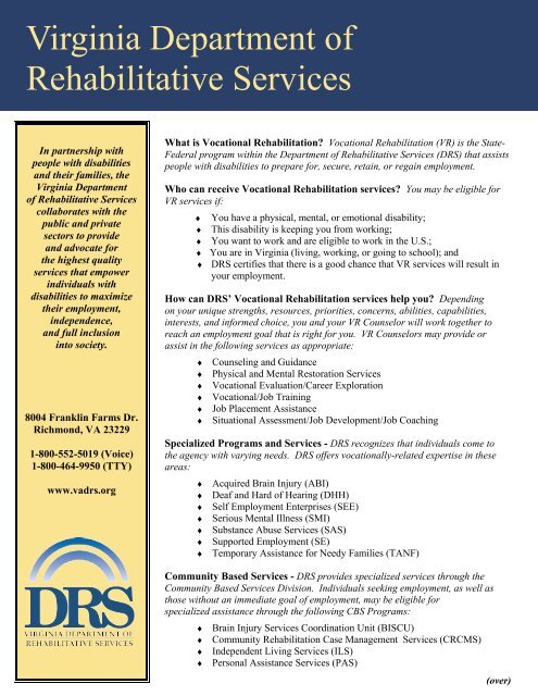DRS Flyer - Virginia Department for Aging and Rehabilitative Services