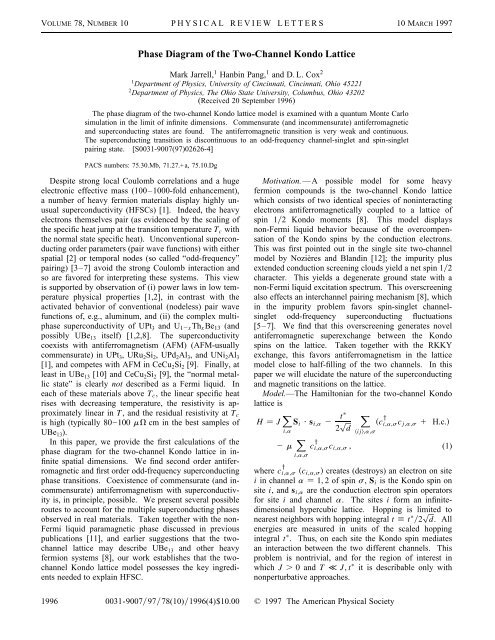 Phase Diagram of the Two-Channel Kondo Lattice - APS Link ...