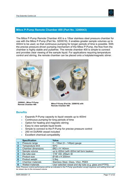 datasheet - Dolomite Microfluidics