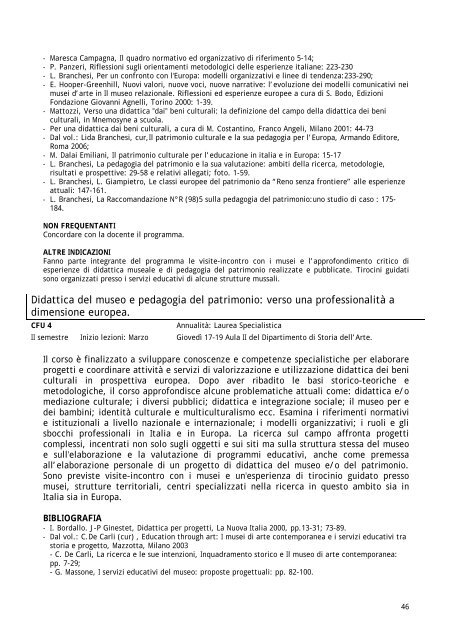 Guida al corso di studi - FacoltÃ  di Scienze Umanistiche - Sapienza