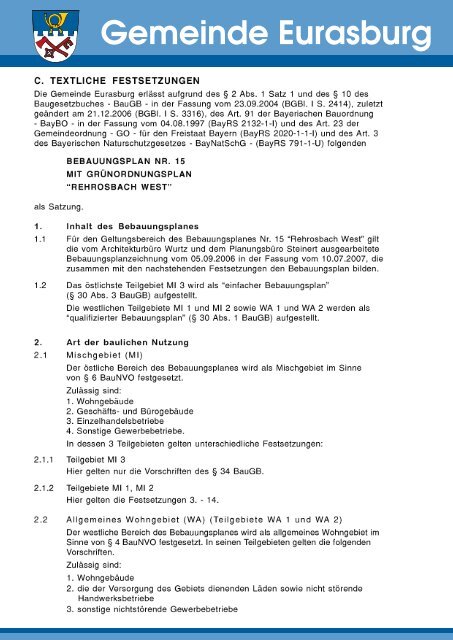 Festsetzungen des Bebauungsplan - Gemeinde Eurasburg