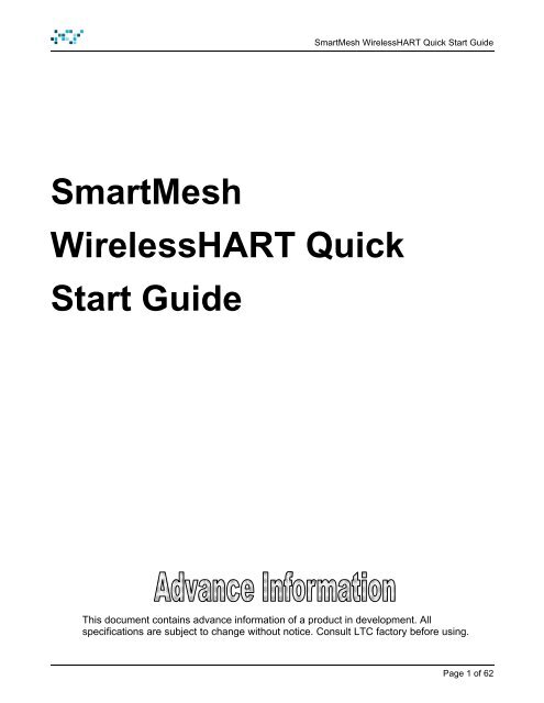 SmartMesh WirelessHART Quick Start Guide - Linear Technology