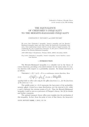 the equivalence of chebyshev's inequality to the hermite-hadamard ...