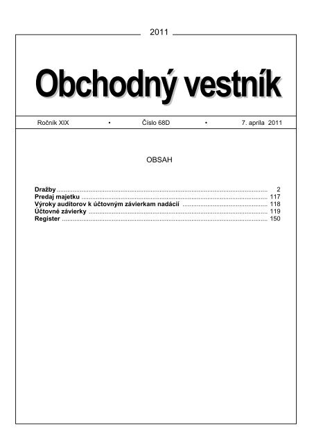 RoÄ nÃk XIX â€¢ ÄŒÃslo 68D â€¢ 7. aprÃla 2011 DraÅ¾by ...