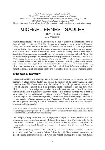 Michael Ernest Sadler (1861â1943) - Vidya Online
