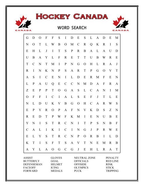 WORD SEARCH - Hockey Canada