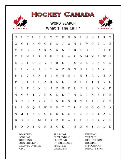 WORD SEARCH - Hockey Canada