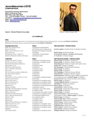 CV complet Compositeur - Agence Artistique Duchesne