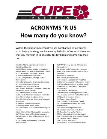 ACRONYMS - CUPE Alberta - Canadian Union of Public Employees