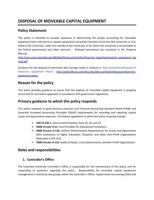 Full Policy Text - Columbia University Administrative Policy Library