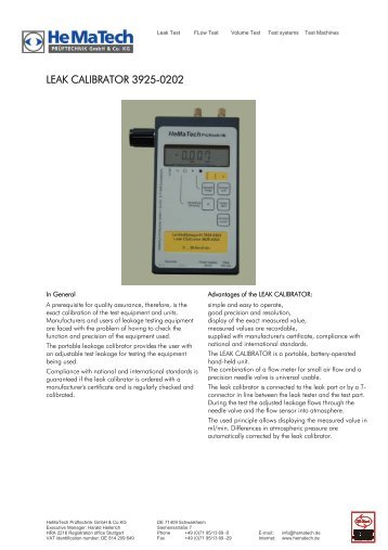 LEAK CALIBRATOR 3925-0202 - Hematech Industrieautomation ...