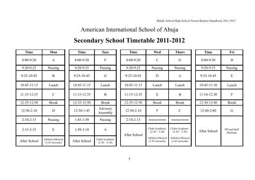 Secondary School Timetable 2011-2012 - American International ...
