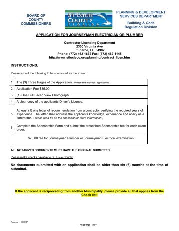 Application for Journeyman - St. Lucie County