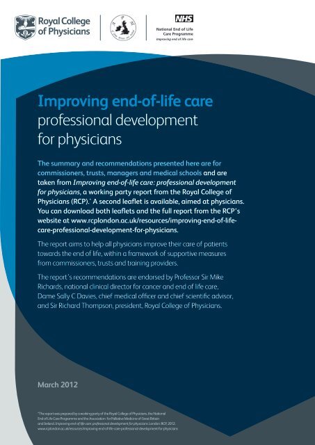 End-of-life care: leaflet for managers - Royal College of Physicians