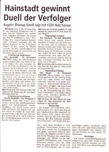 Artikel aus der Offenbach-Post vom 18.11.09 - TSG Kegelabteilung