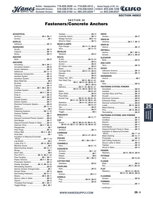 Fasteners/Concrete Anchors - Hanes Supply, Inc