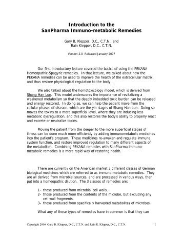 Introduction to the SanPharma Immuno-metabolic Remedies