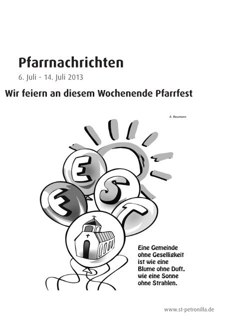 Pfarrnachrichten fÃ¼r die Zeit vom 6. - 14. Juli 2013 - St. Petronilla