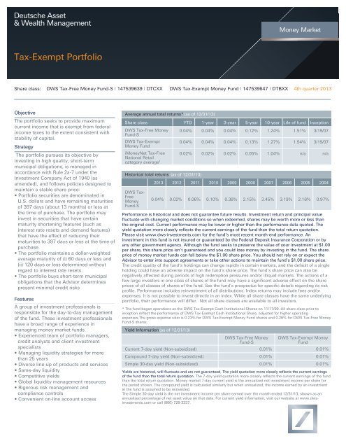 Fact sheet - Tax-Exempt Portfolio - DWS Investments