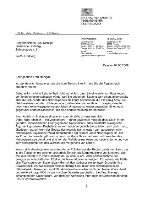 Brief von MdL Eike Hallitzky an Frau Menigat - Nationalpark ...