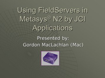 Using FieldServers in Metasys®® N2 by JCI Applications
