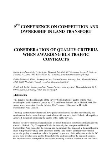 Consideration of Quality Criteria when Awarding Bus Traffic Contracts
