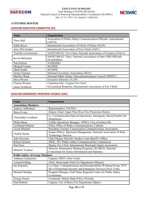 SAFECOM-NCSWIC Joint Session Executive Summary