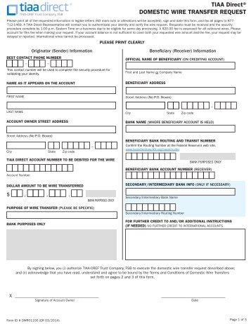 Domestic Wire Transfer Form (PDF) - TIAA-CREF