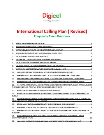International Calling Plan ( Revised) - Digicel Jamaica