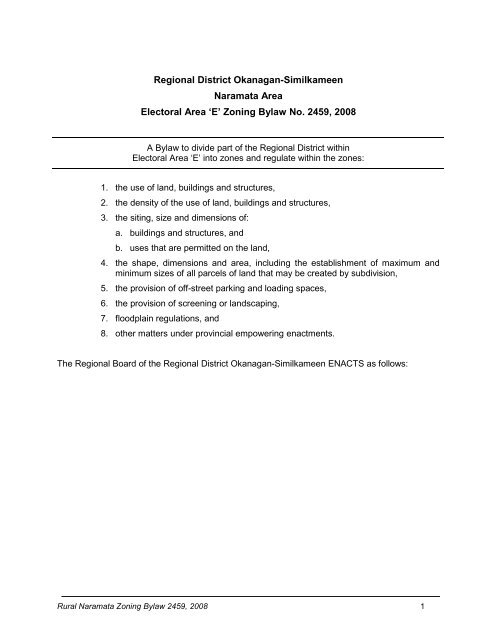 Naramata Zoning Bylaw No. 2459, 2008 - Rdosmaps.bc.ca