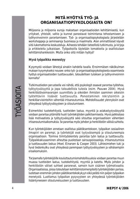 Lehti 4/2006 pdf-muodossa - Helsingin psykologiyhdistys