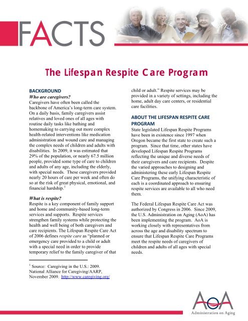 The Lifespan Respite Care Program - National Alliance for Caregiving