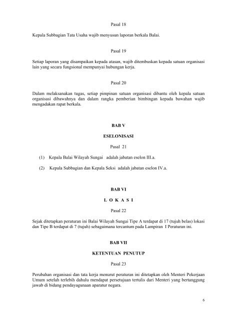 13/prt/m/2006 tentang organisasi dan tata kerja balai wilayah sungai ...