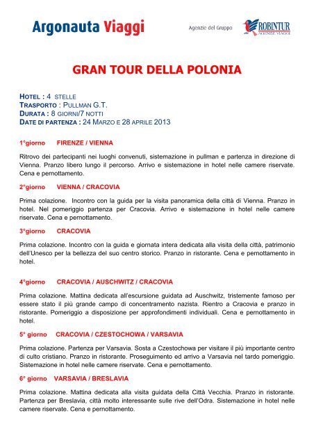 GRAN TOUR DELLA POLONIA - Robintur