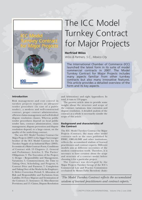 The Icc Model Turnkey Contract For Major Projects International