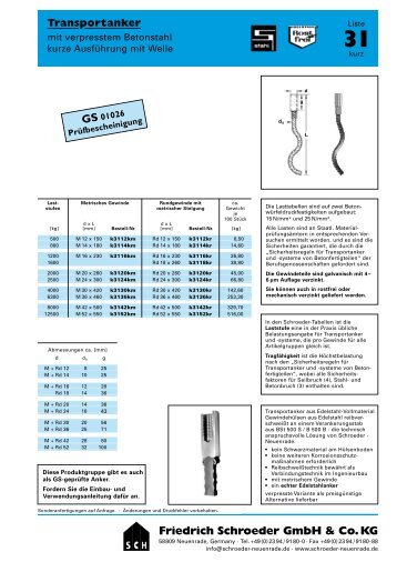 Datenblatt - Friedrich Schroeder GmbH & Co. KG, Neuenrade