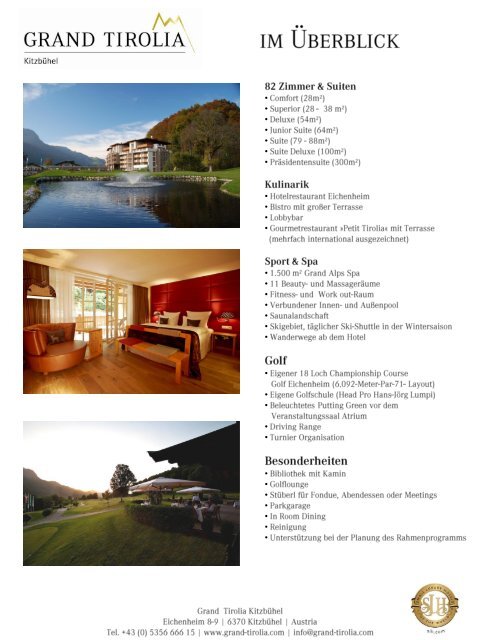 Fact Sheet Grand Tirolia Golf &amp; Ski Resort Kitzbühel